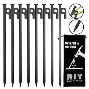 RIY 8 Pack Tent Stakes Heavy Duty 12 inch Steel Tent Pegs.